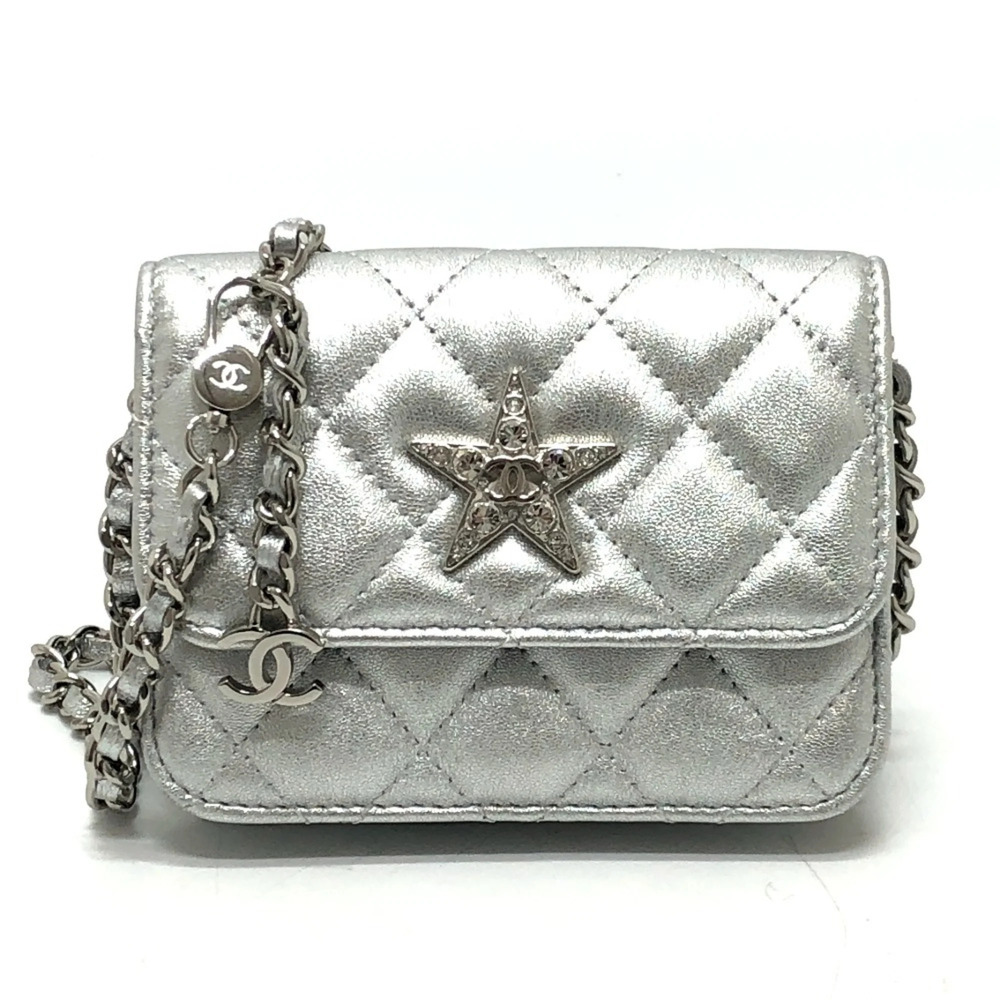 CHANEL Silver Leather Shoulder Bag